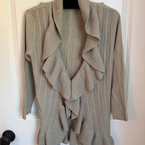 3/$21 | Outback Red Ruffled Open Deep Vee Knit Cardigan Taupe Ruffled Collar